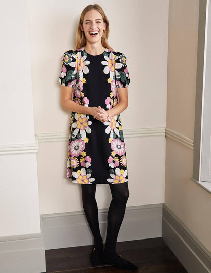 Seam Detail Jersey Shift Dress-Black Flora Bloom-4