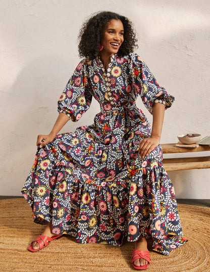 Ava Tiered Maxi Dress-French Navy, Opulent Garden-1