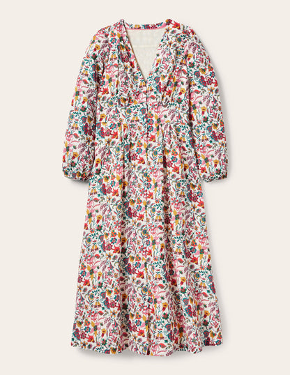Button Through Maxi Tea Dress-Ivory, Tropic Florals-5