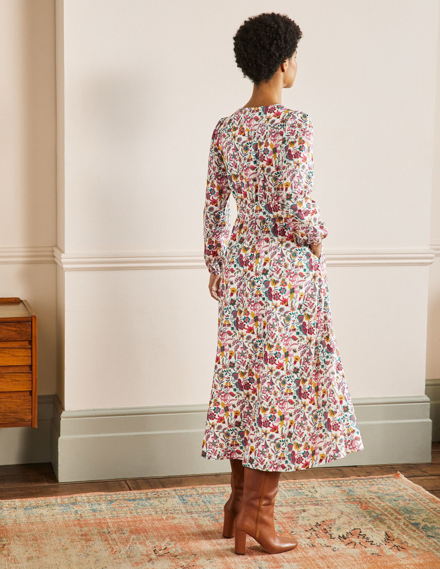 Button Through Maxi Tea Dress-Ivory, Tropic Florals