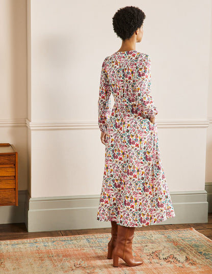 Button Through Maxi Tea Dress-Ivory, Tropic Florals-3