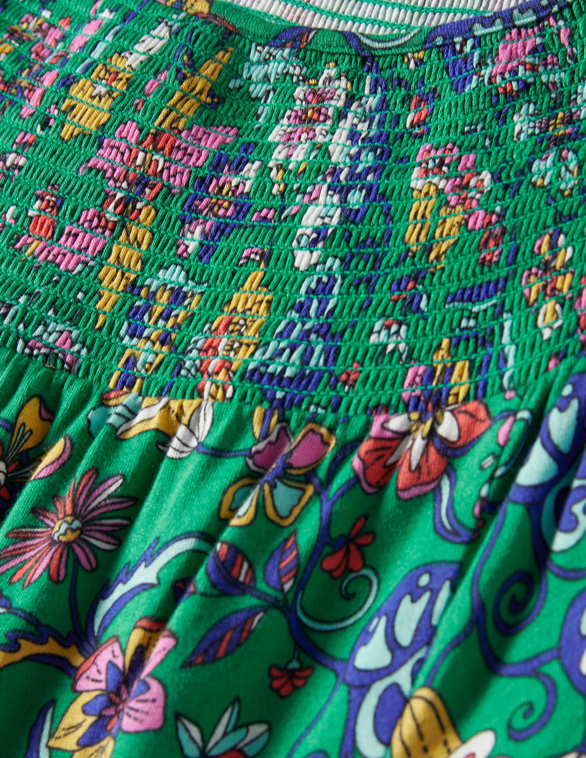 Smocked Neck Jersey Midi Dress-Highland Green Floral - Image 5