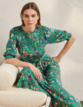 Smocked Neck Jersey Midi Dress-Highland Green Floral
