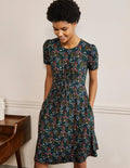 Crew Neck Jersey Dress-French Navy, Wildflower Bloom