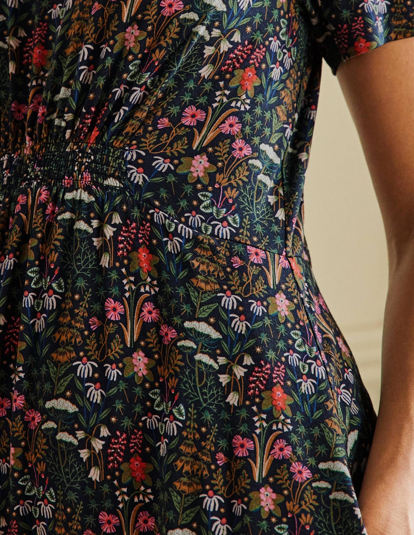 Crew Neck Jersey Dress-French Navy, Wildflower Bloom