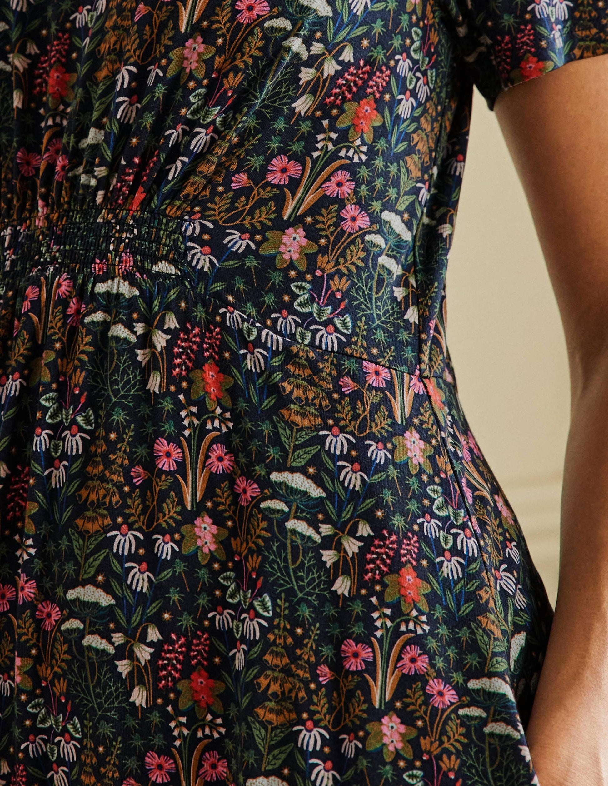 Crew Neck Jersey Dress-French Navy, Wildflower Bloom-2