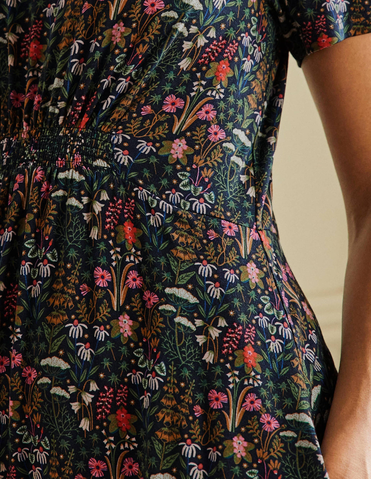 Crew Neck Jersey Dress-French Navy, Wildflower Bloom - Image 2