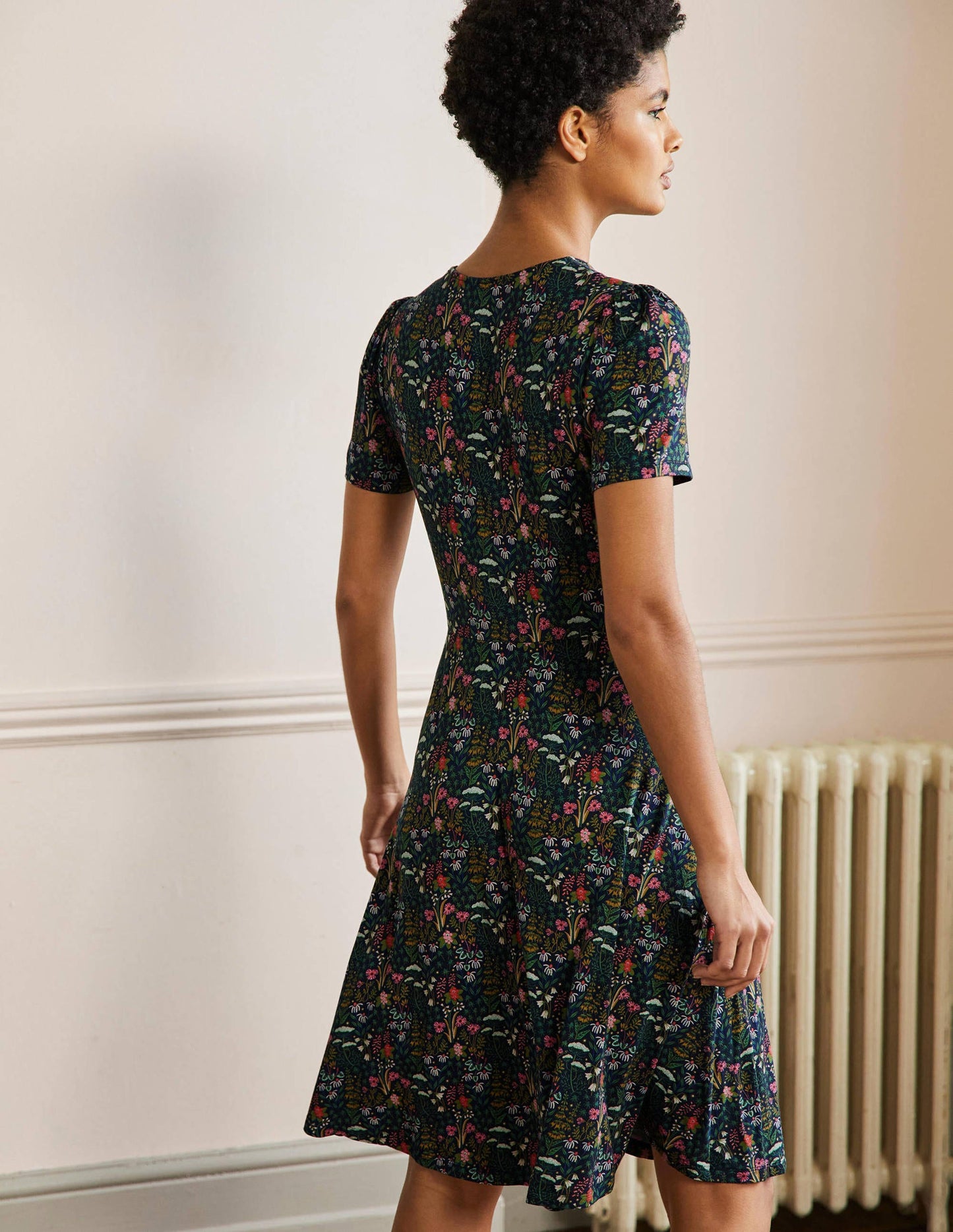 Crew Neck Jersey Dress-French Navy, Wildflower Bloom