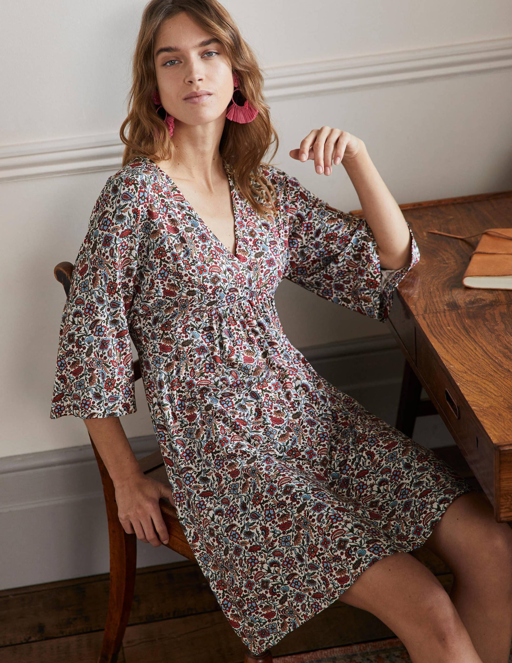 Easy Jersey Empire Mini Dress-Ivory, Oriental Paradise-1