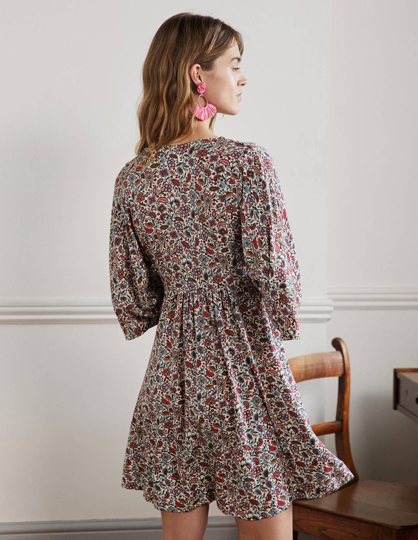 Easy Jersey Empire Mini Dress-Ivory, Oriental Paradise