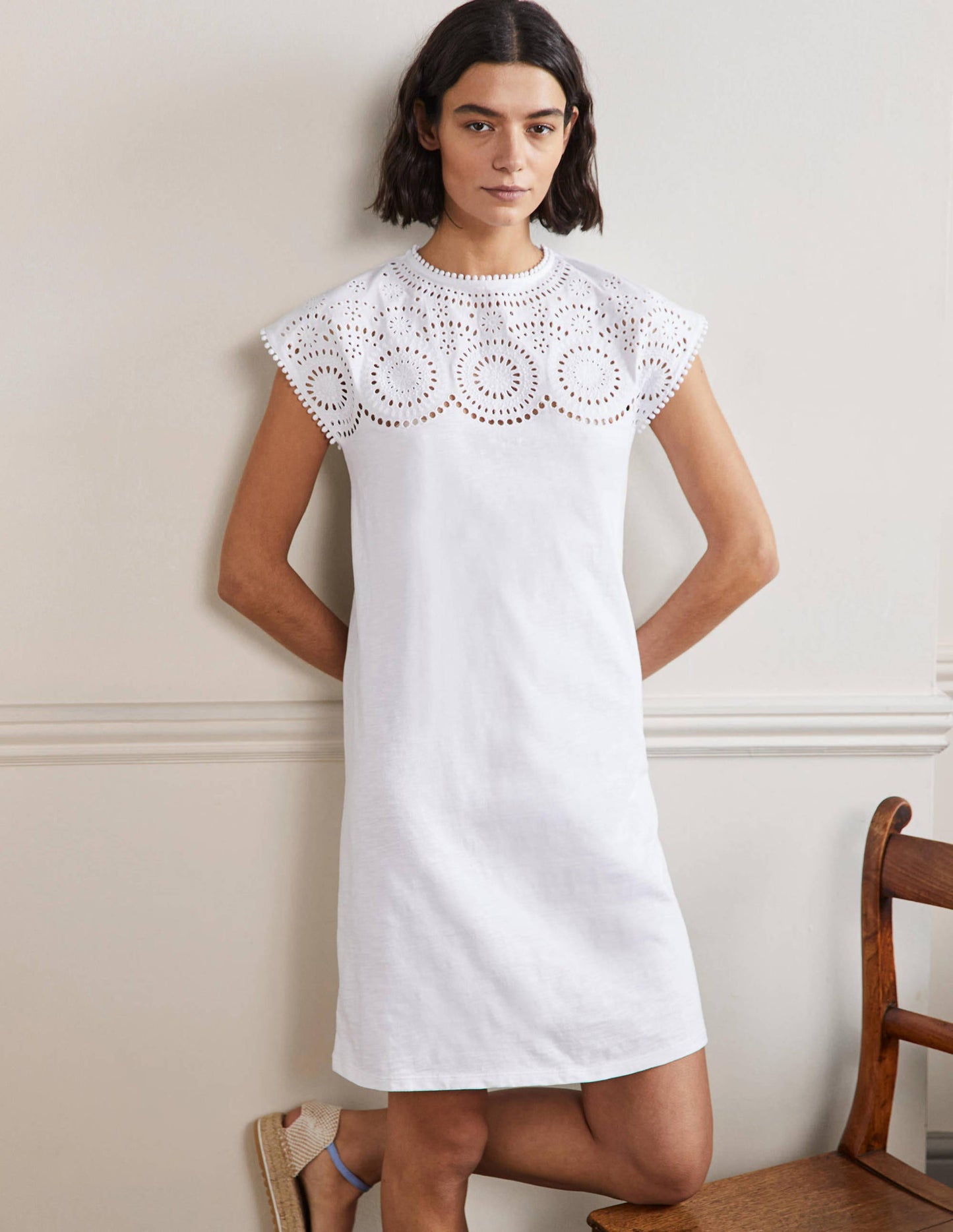 Cutwork Jersey T-shirt Dress-White