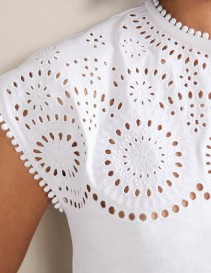 Cutwork Jersey T-shirt Dress-White-2