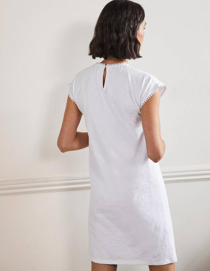 Cutwork Jersey T-shirt Dress-White-3