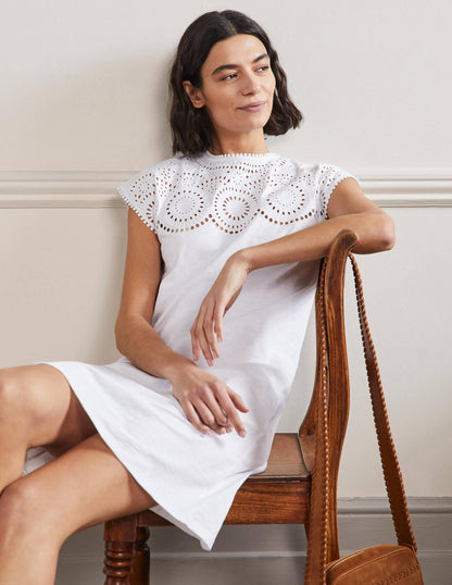 Cutwork Jersey T-shirt Dress-White-4