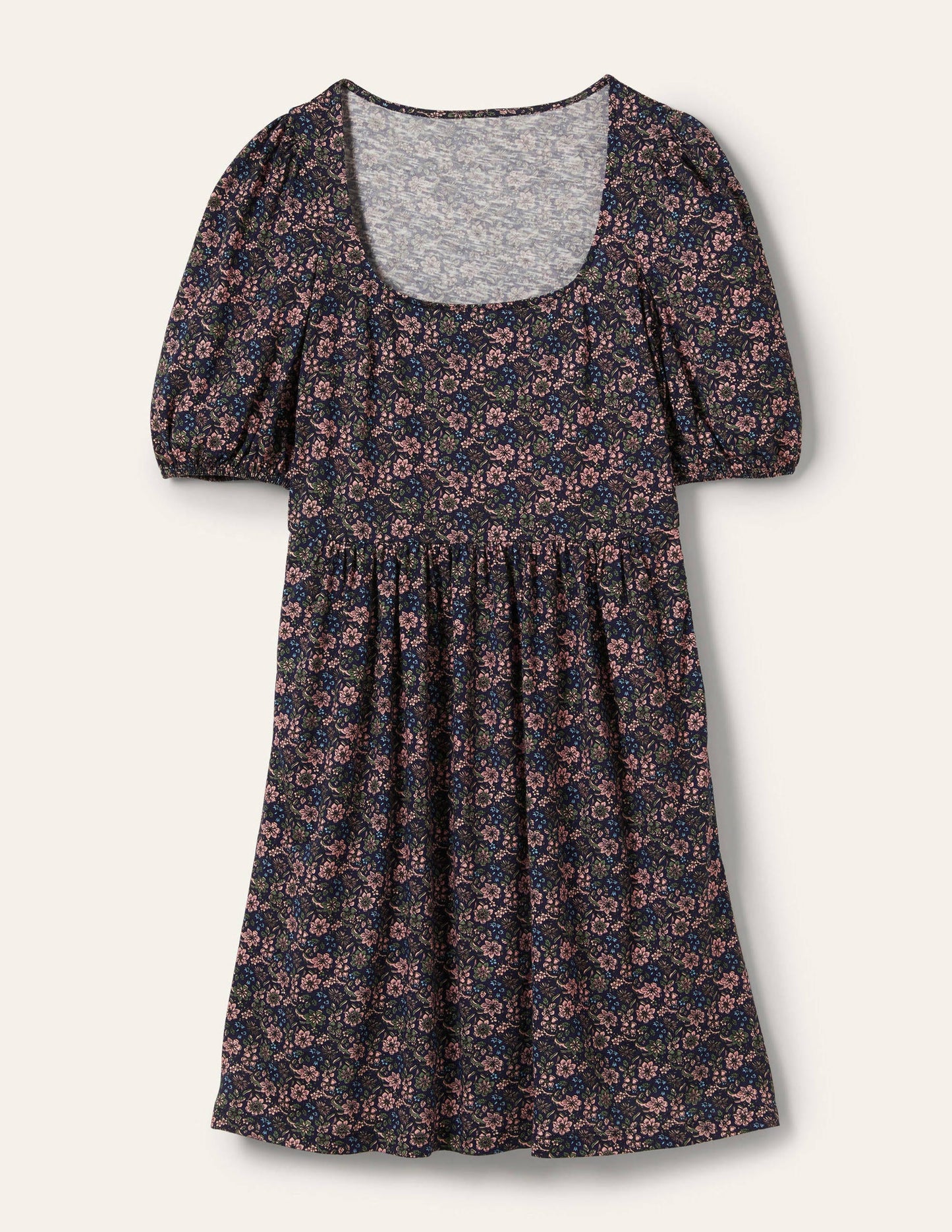 Square Neck Jersey Dress-French Navy, Floret Bloom