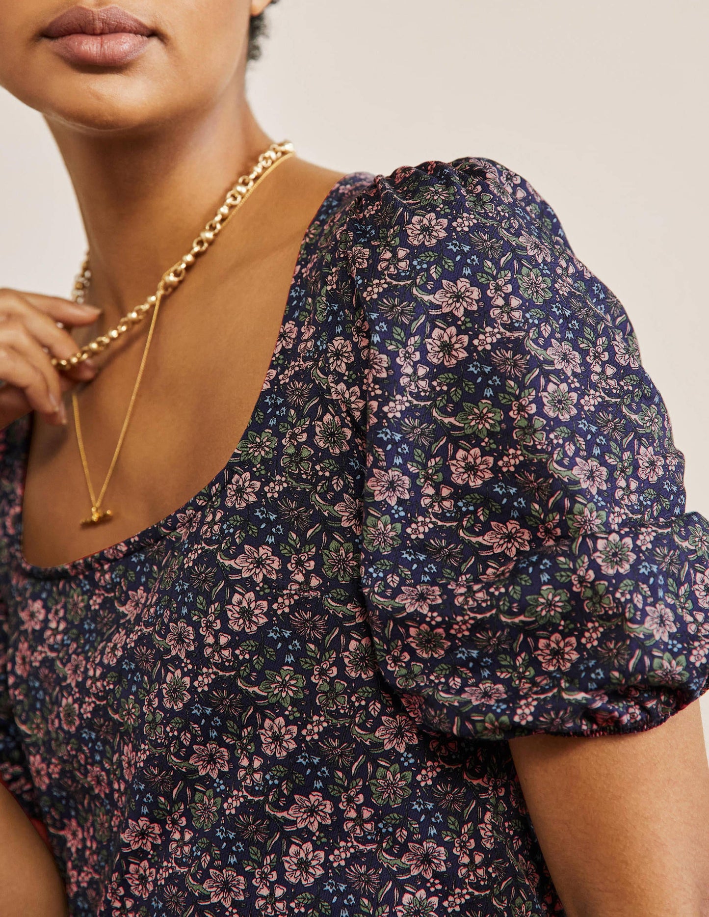 Square Neck Jersey Dress-French Navy, Floret Bloom