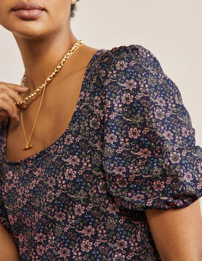 Square Neck Jersey Dress-French Navy, Floret Bloom-2