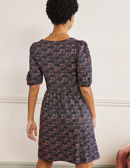 Square Neck Jersey Dress-French Navy, Floret Bloom-3