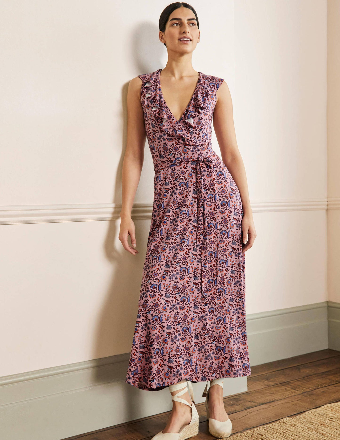 Saskia Wrap Jersey Maxi Dress-Formica Pink, Oriental Meadow