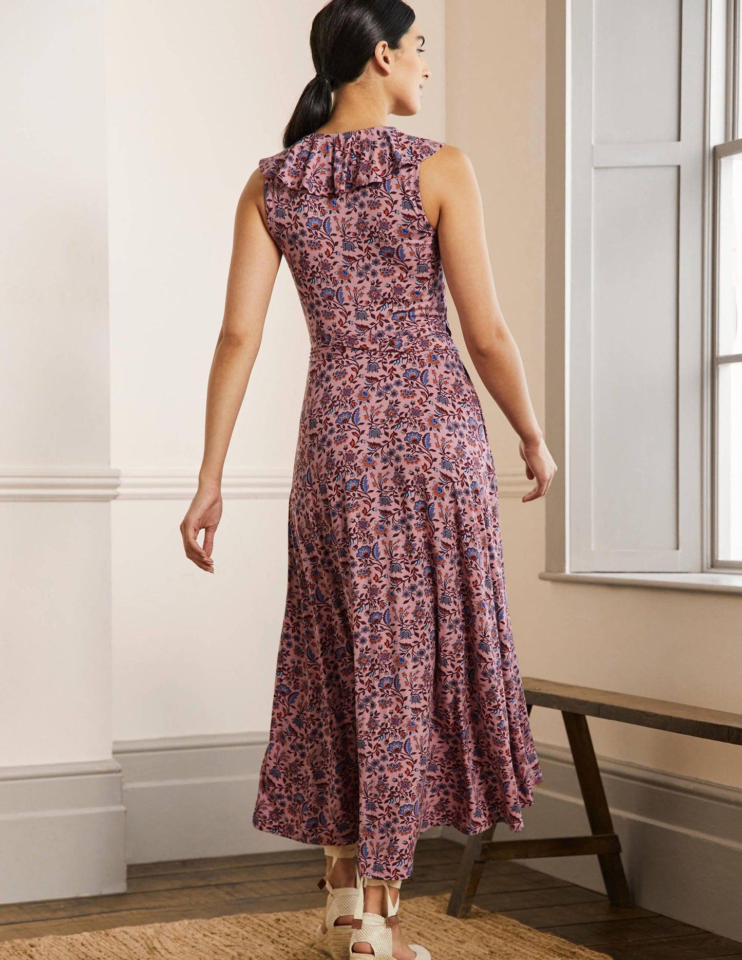 Saskia Wrap Jersey Maxi Dress-Formica Pink, Oriental Meadow