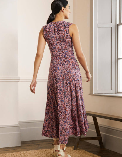 Saskia Wrap Jersey Maxi Dress-Formica Pink, Oriental Meadow-3