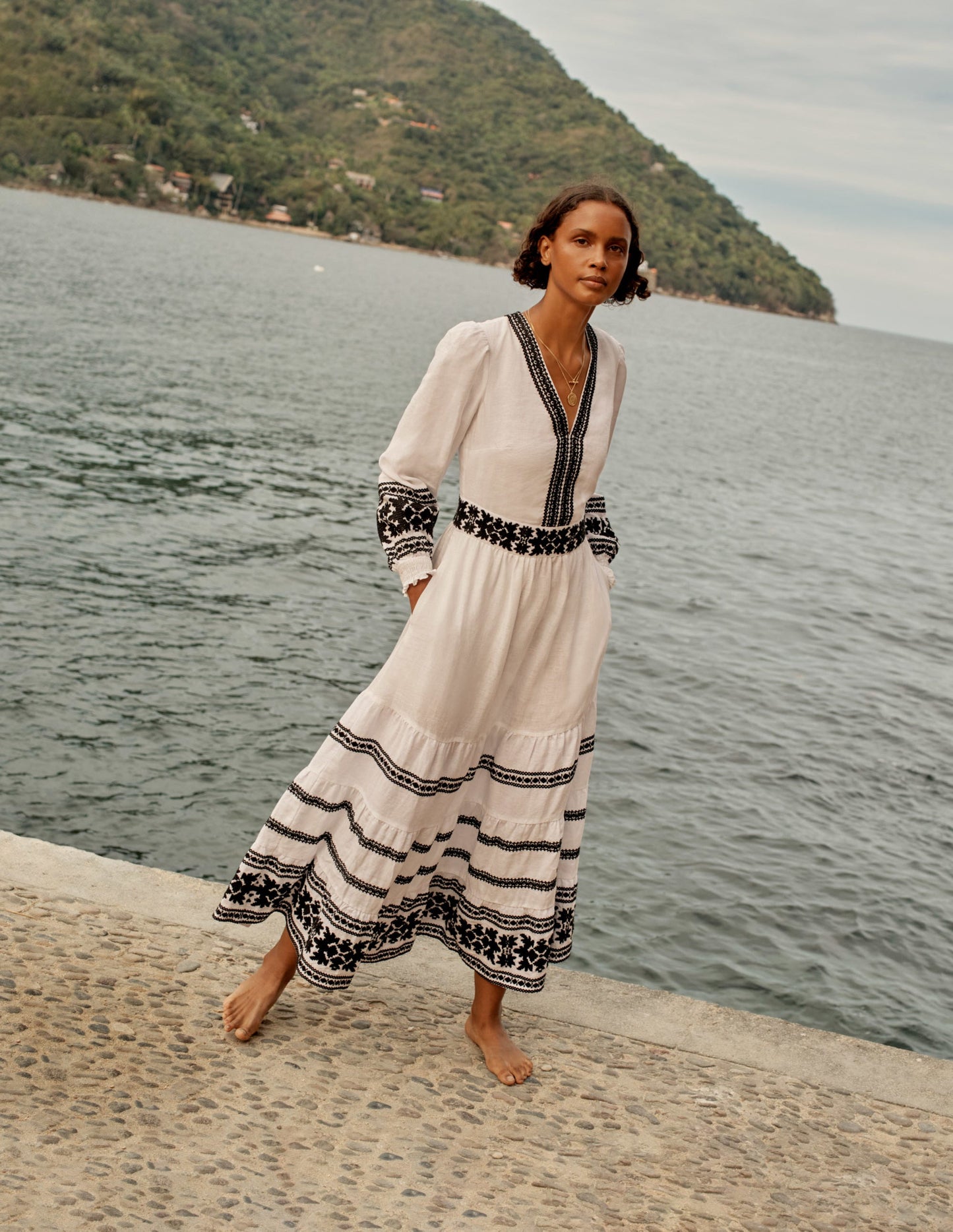 Nadia Embroidered Maxi Dress-White
