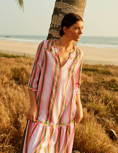 Easy Tiered Maxi Dress-Tropical Woven Rainbow Stripe-7