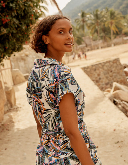 Pocket Detail Playsuit-Multi, Exotic Leaves