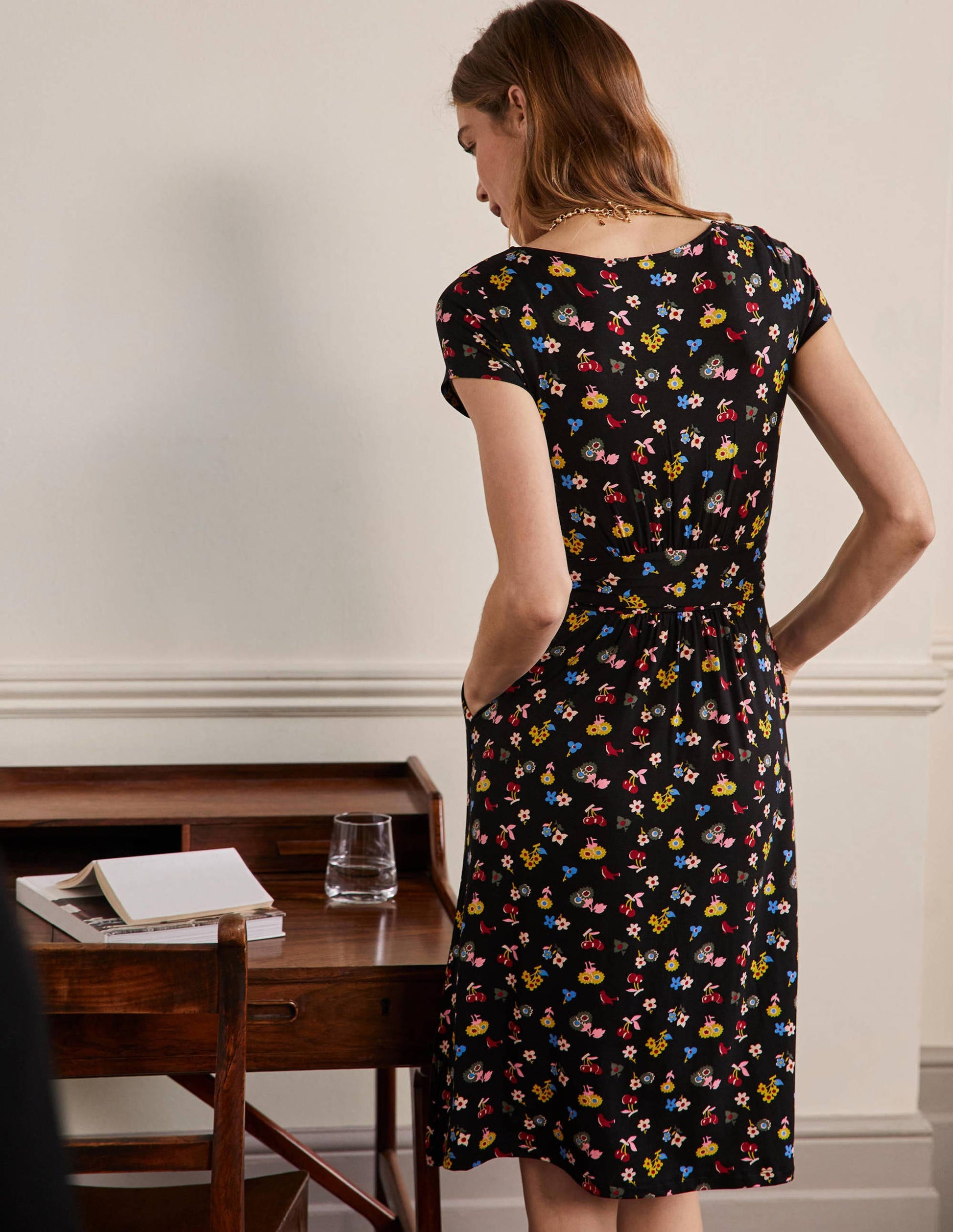 Amelie Jersey Dress-Black, Woodland Bud-3