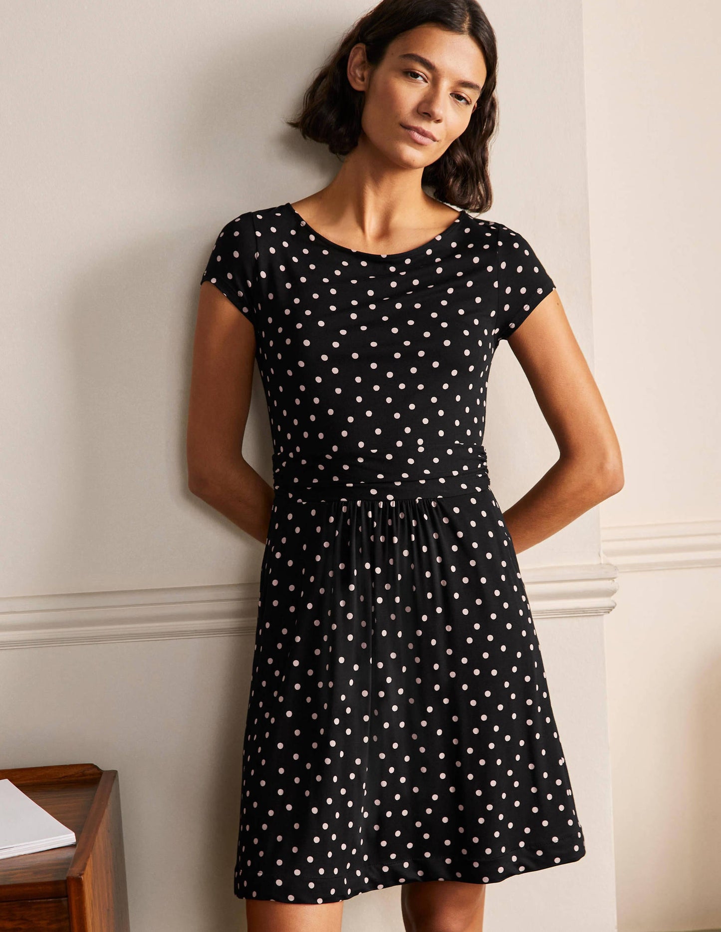Amelie Jersey Dress-Black/ Chalky Pink Spot