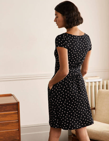 Amelie Jersey Dress-Black/ Chalky Pink Spot-3