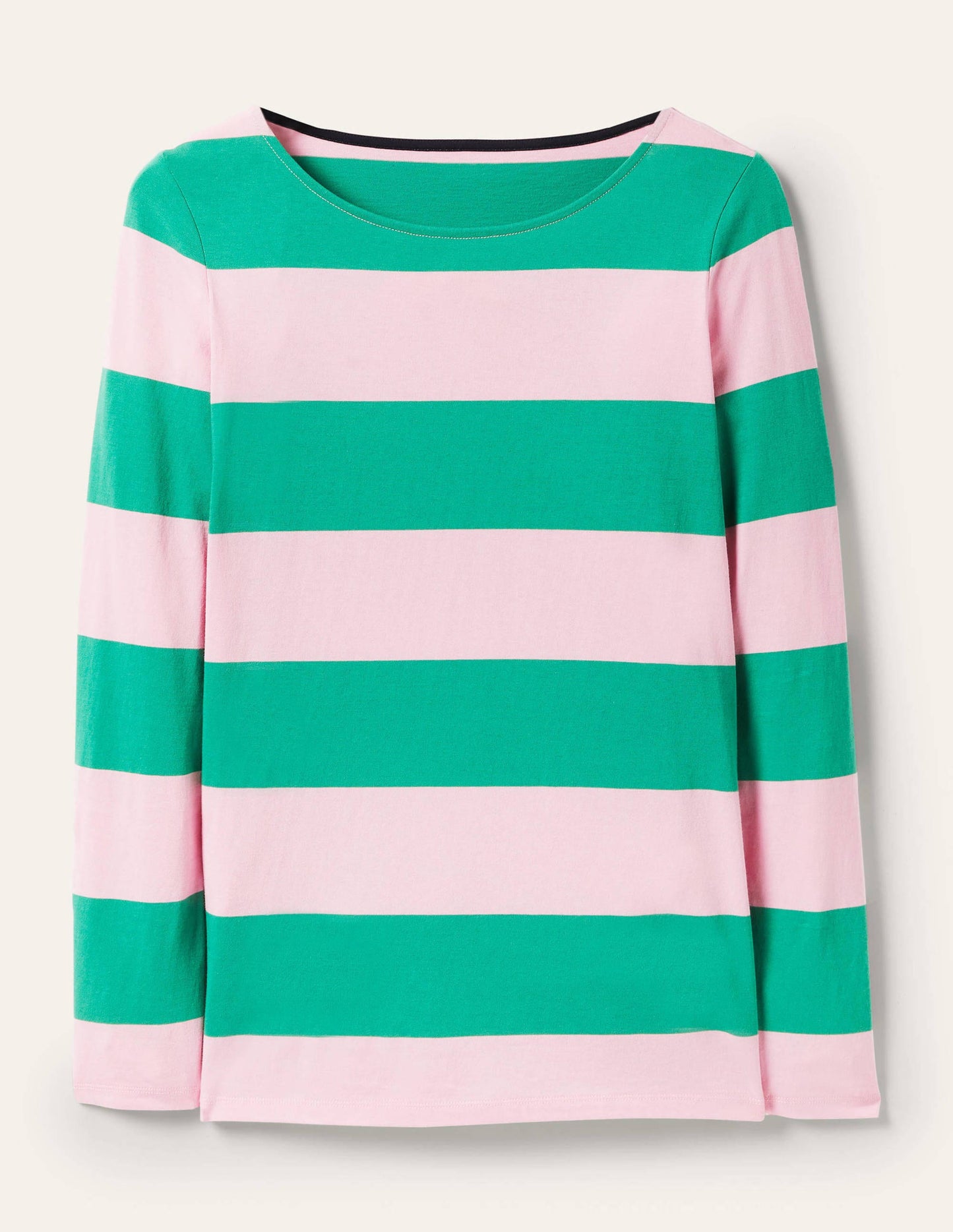 Long Sleeve Breton Top-Soft Peony / Green Stripe