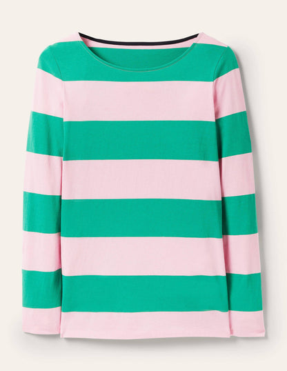 Long Sleeve Breton Top-Soft Peony / Green Stripe-5