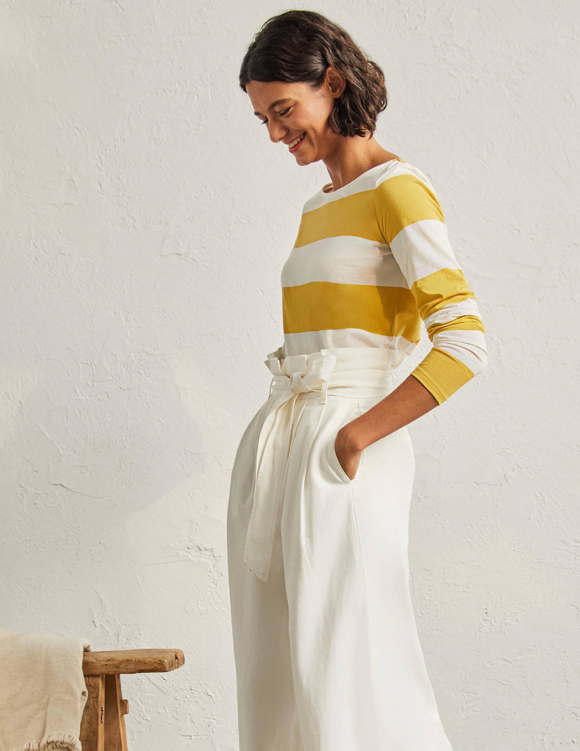 Long Sleeve Breton Top-Mustard / Ivory Stripe-4