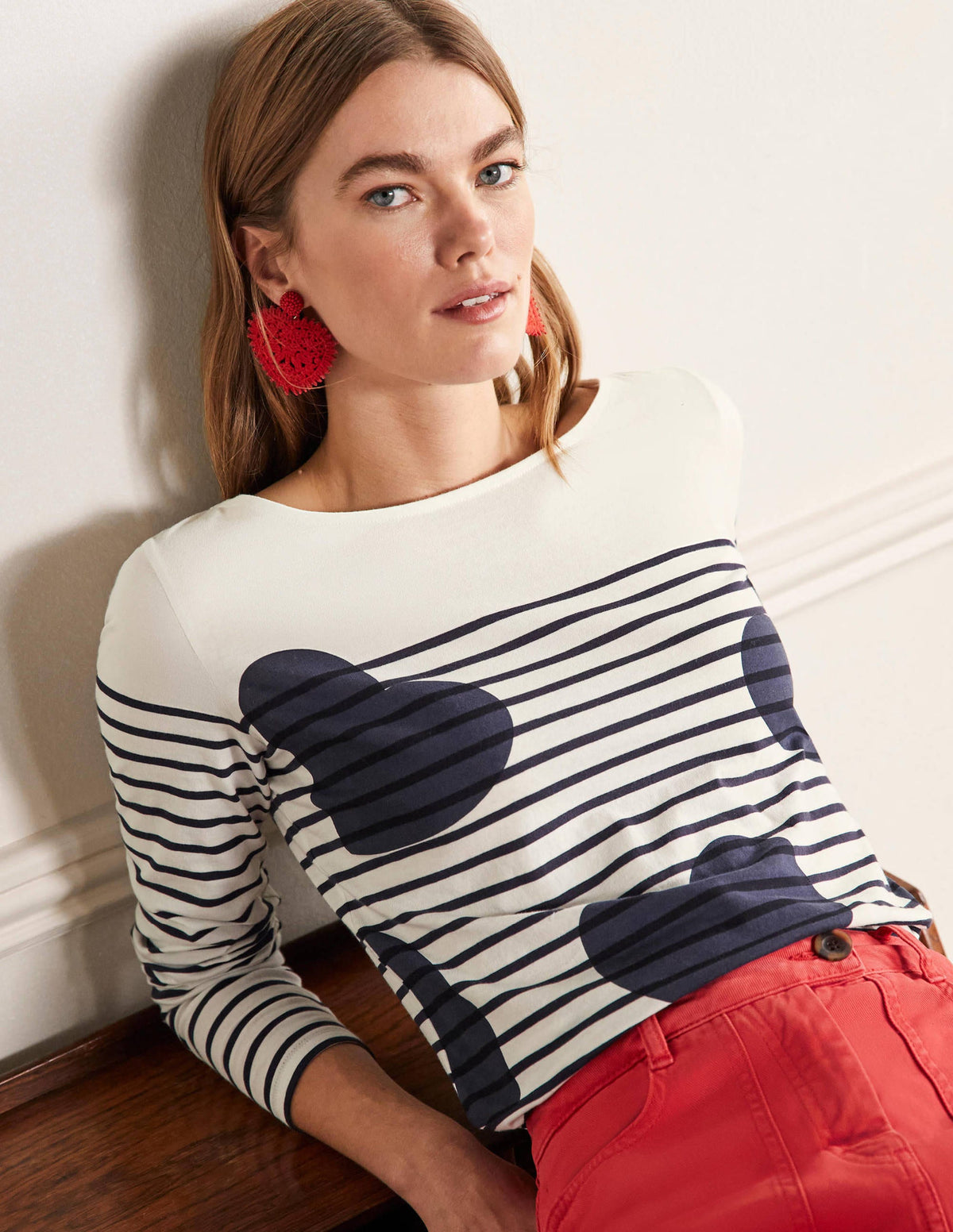 Long Sleeve Breton Top-Navy Scattered Heart Stripe - Image 4