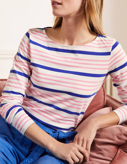 Long Sleeve Breton Top-Formica Pink / Blue Stripe-4