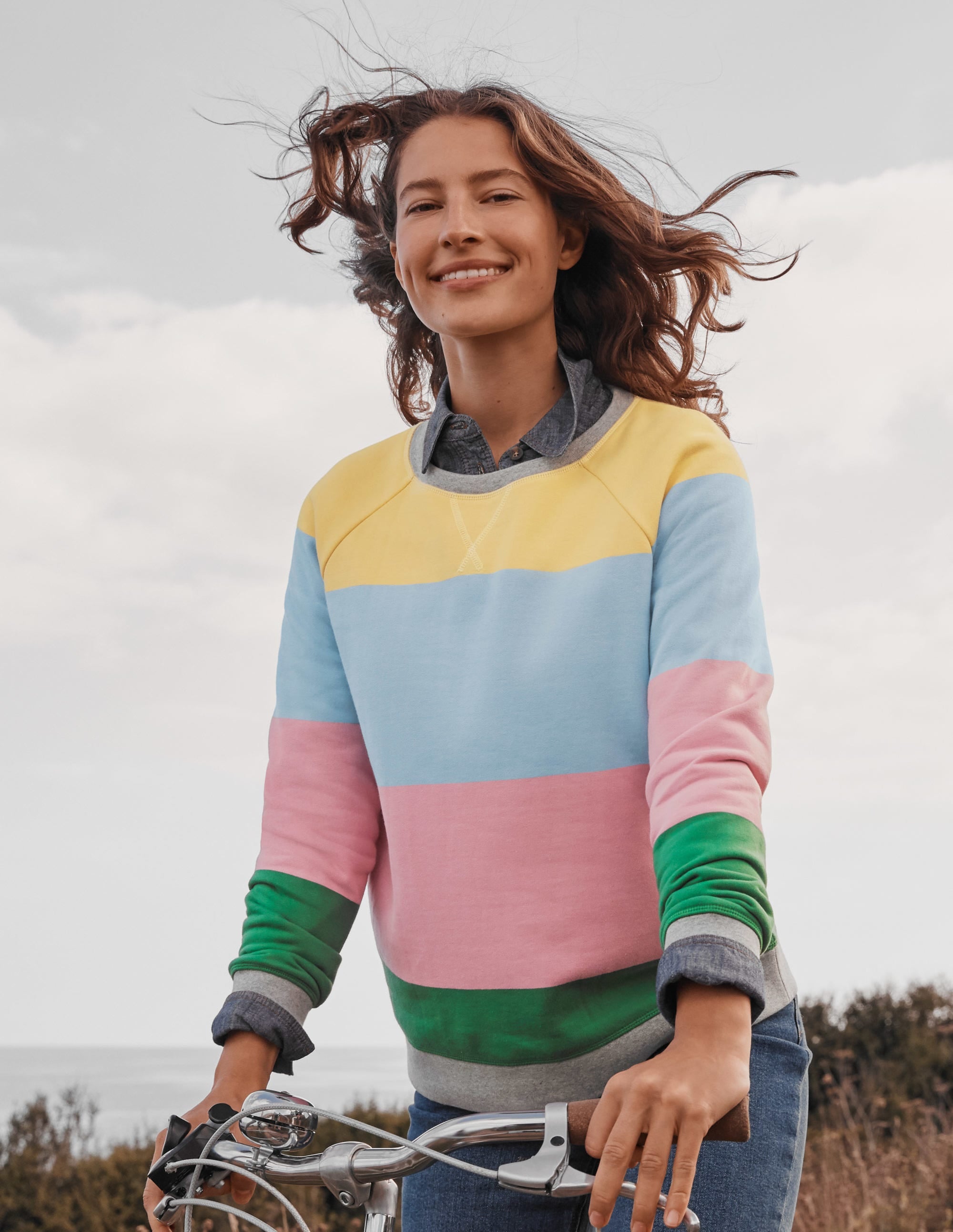 Printed Cotton Sweatshirt-Pale Lemon, Formica Pink - Image 6