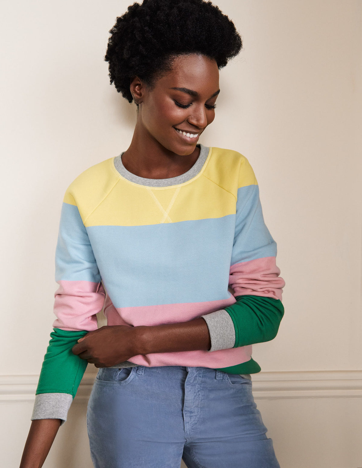 Printed Cotton Sweatshirt-Pale Lemon, Formica Pink-1
