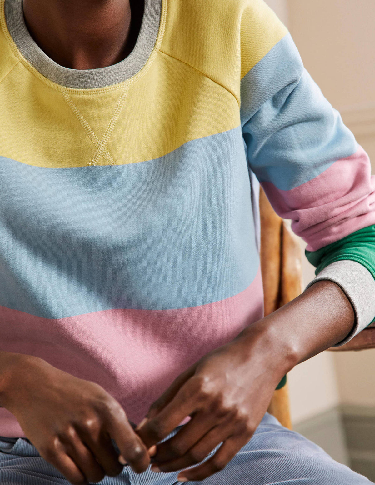 Printed Cotton Sweatshirt-Pale Lemon, Formica Pink - Image 2