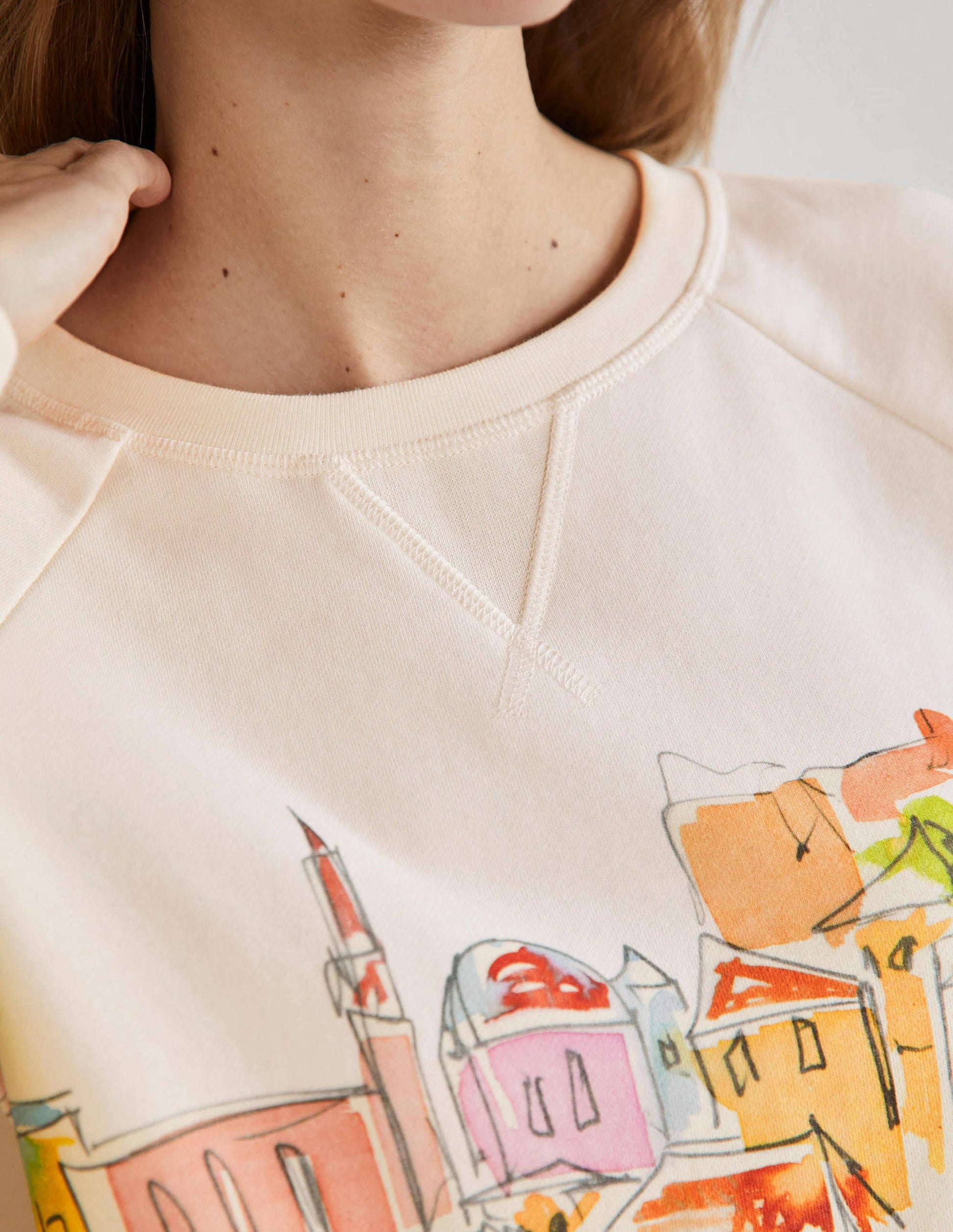 Printed Cotton Sweatshirt-Ivory, Rainbow Village-2