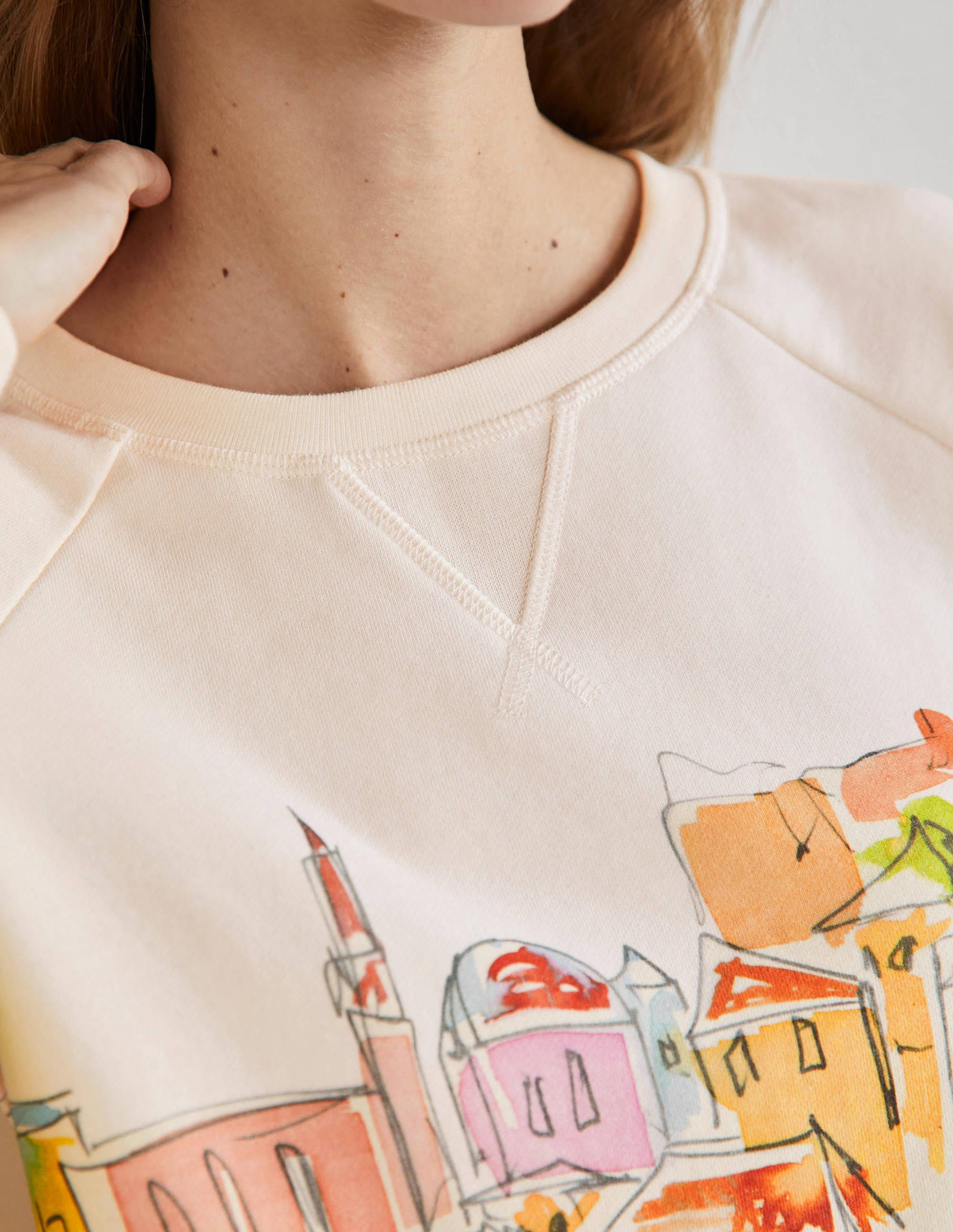 Printed Cotton Sweatshirt-Ivory, Rainbow Village - Image 2