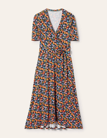 Lavinia Jersey Wrap Dress-Black, Flora Bloom-5