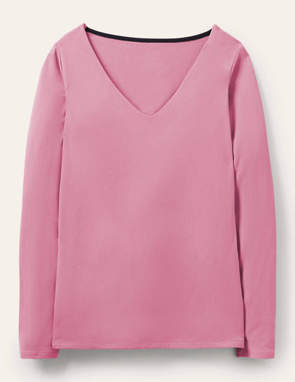 Double Layer V-neck Top-Posy Pink-5