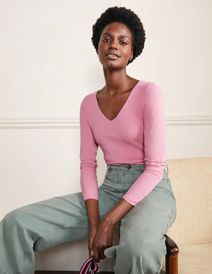 Double Layer V-neck Top-Posy Pink-1