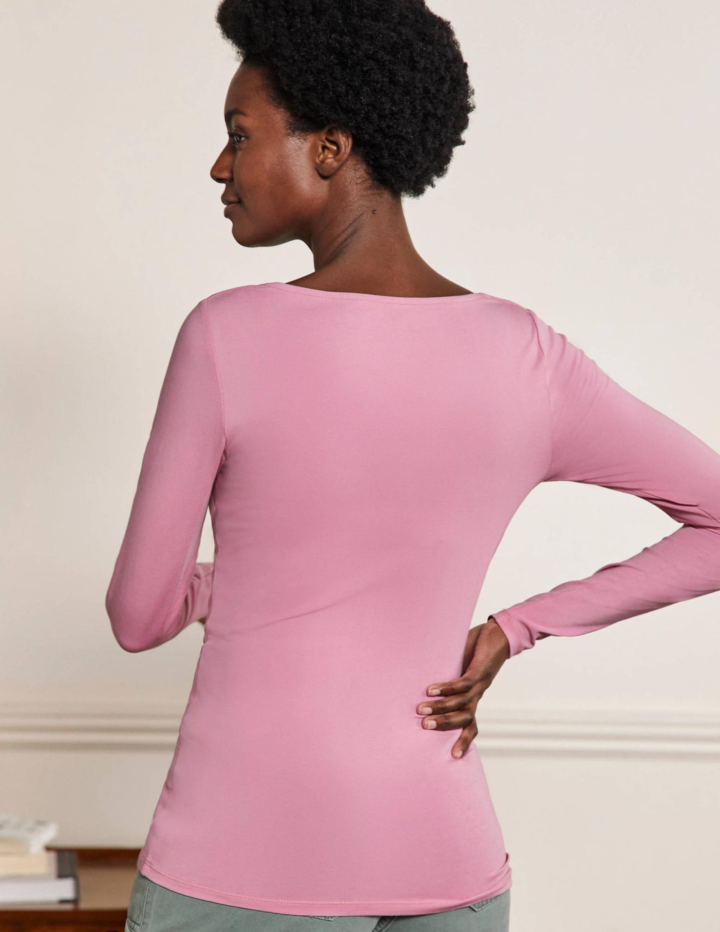 Double Layer V-neck Top-Posy Pink