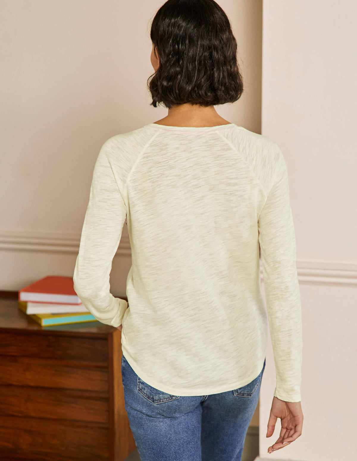 Lorna Baseball Jersey Top-Ivory, Floral Chest Stripe-3
