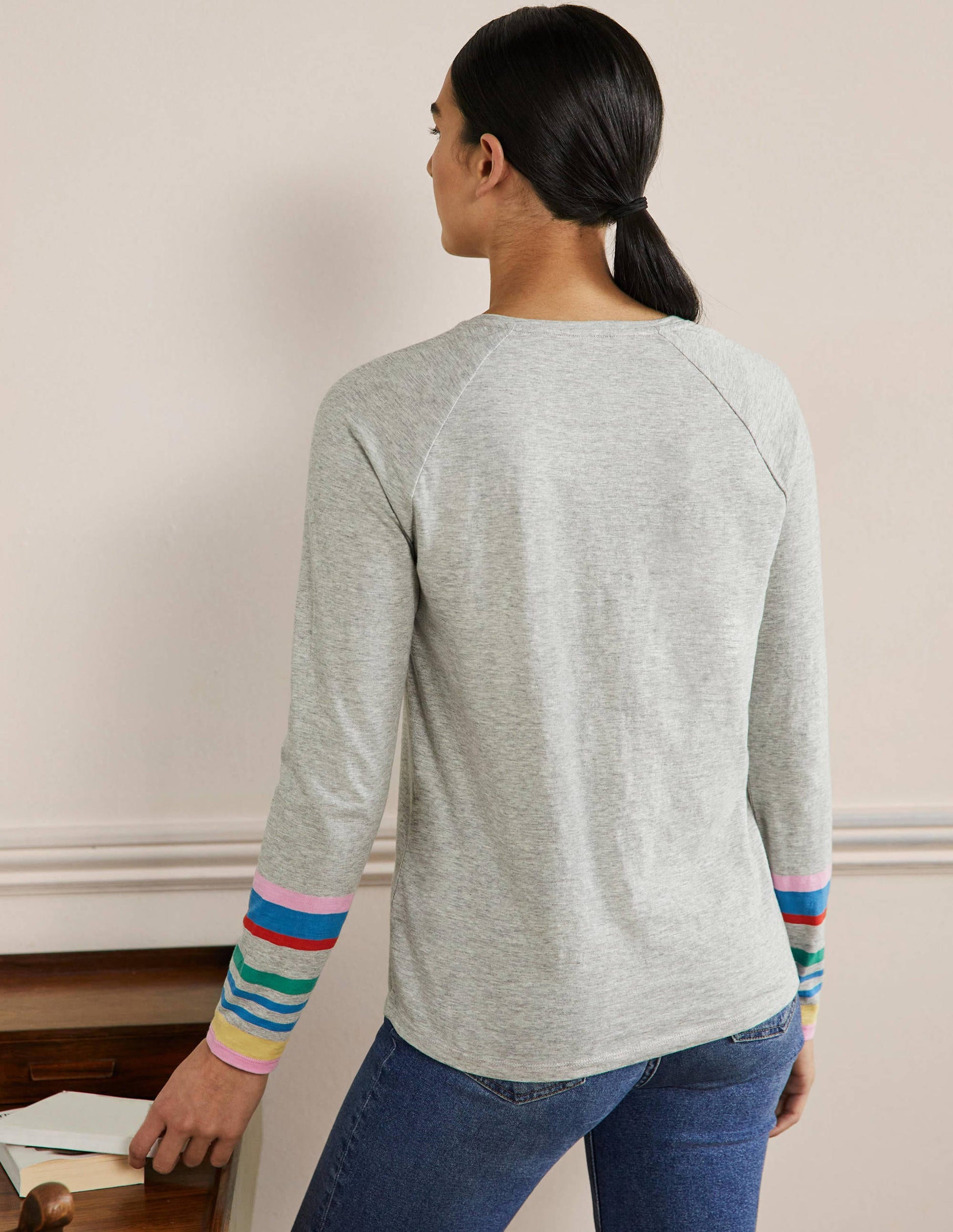 Lorna Baseball Jersey Top-Cherry Blossom, Grey Cuff-3
