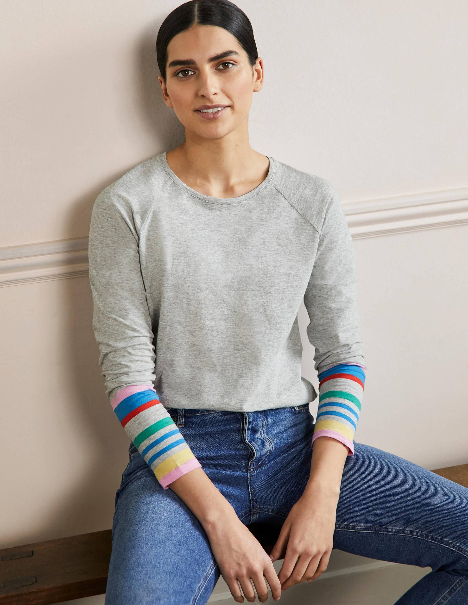 Lorna Baseball Jersey Top-Cherry Blossom, Grey Cuff-4