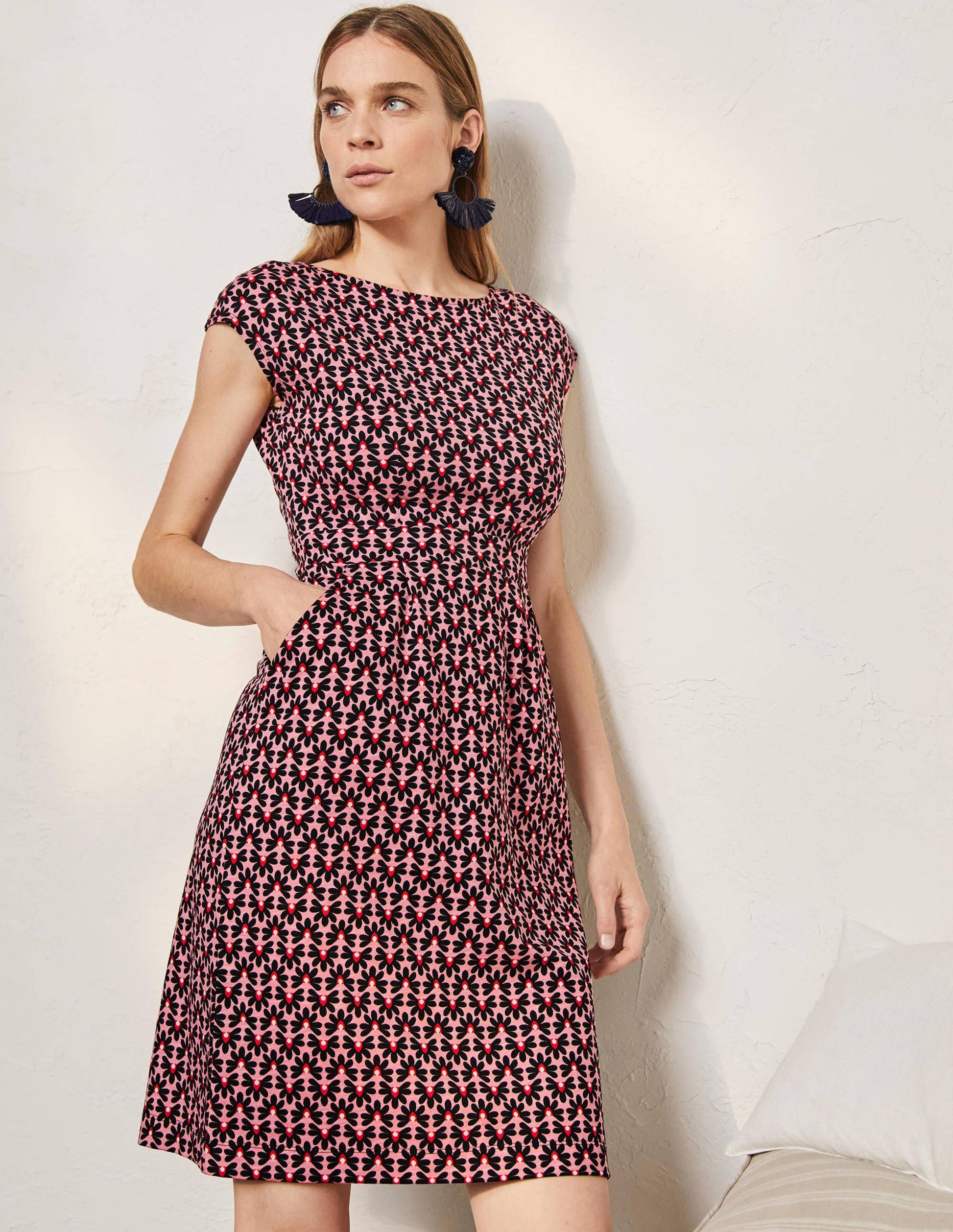 Florrie Jersey Dress-Formica pink, Floral Tile Geo-1