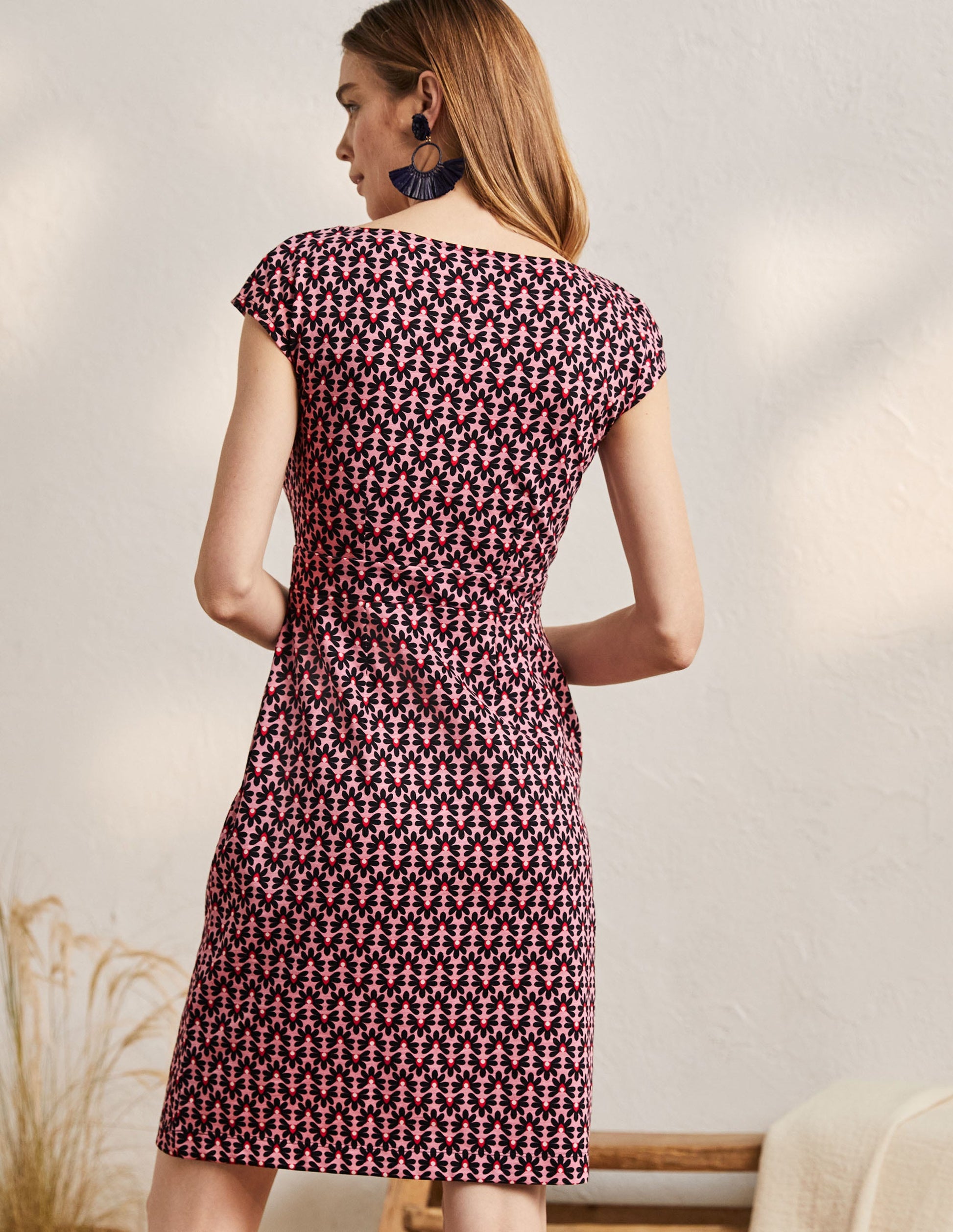 Florrie Jersey Dress-Formica pink, Floral Tile Geo-3